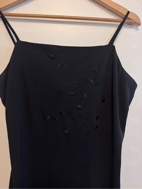 Y2K 90s Maurices Black Spaghetti-Strap Maxi Dress Floral Bust Detail Whimsygoth
